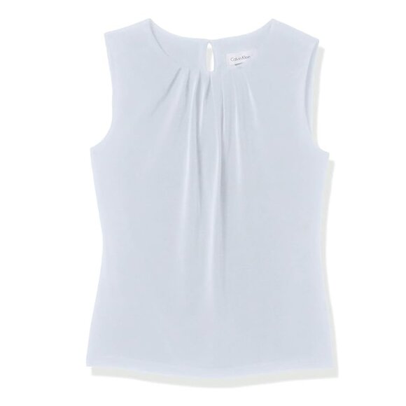 NWT, Calvin Klein Women's Pleat Neck Sleeveless Cami, White, Size 12 - Picture 2 of 8